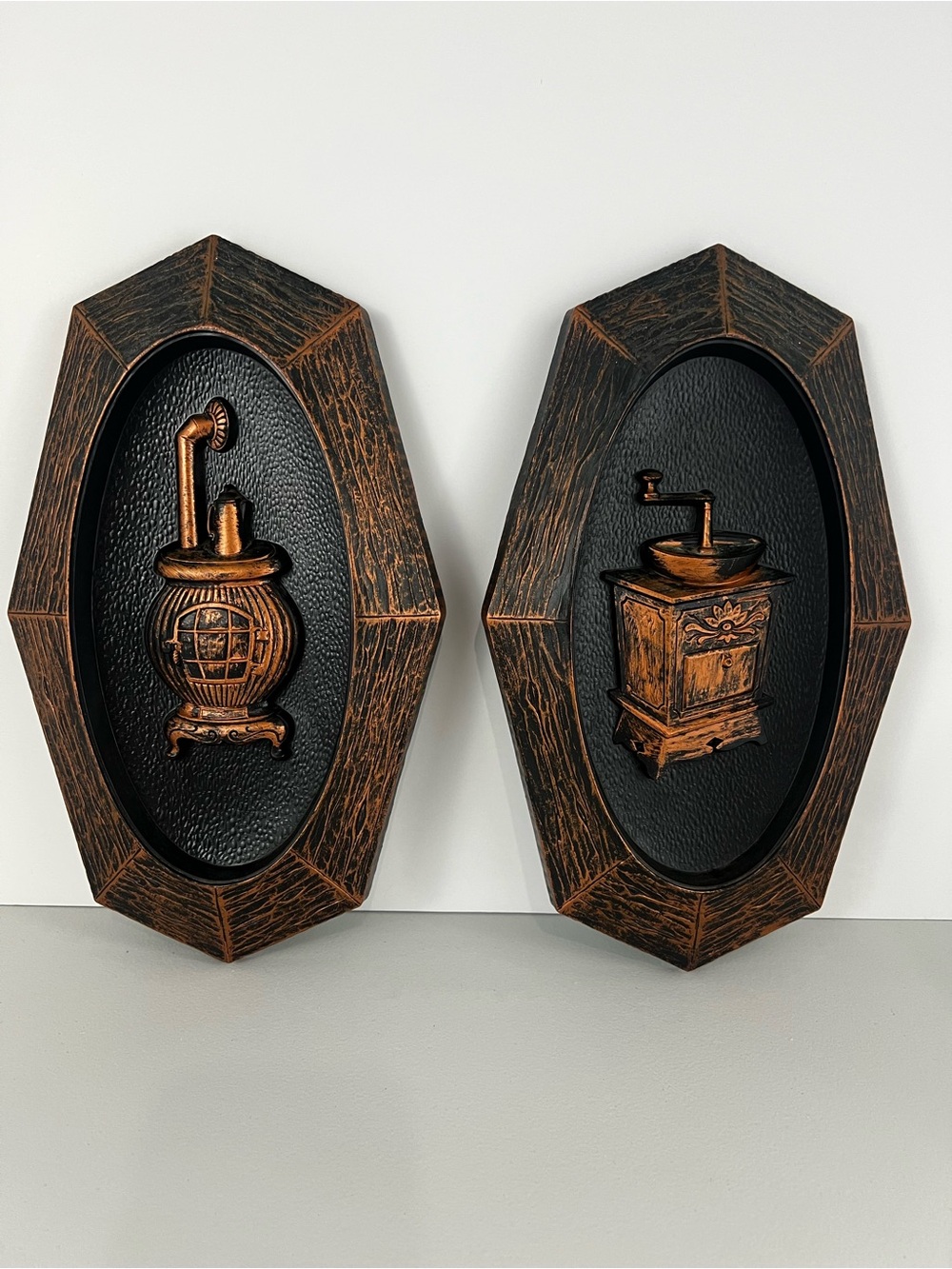 VTG 1970s Dart Industries Coppercraft Guild 3D Wall Plaques Pair MCM